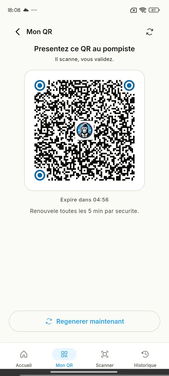 QR code rotatif chauffeur — expire 5 min